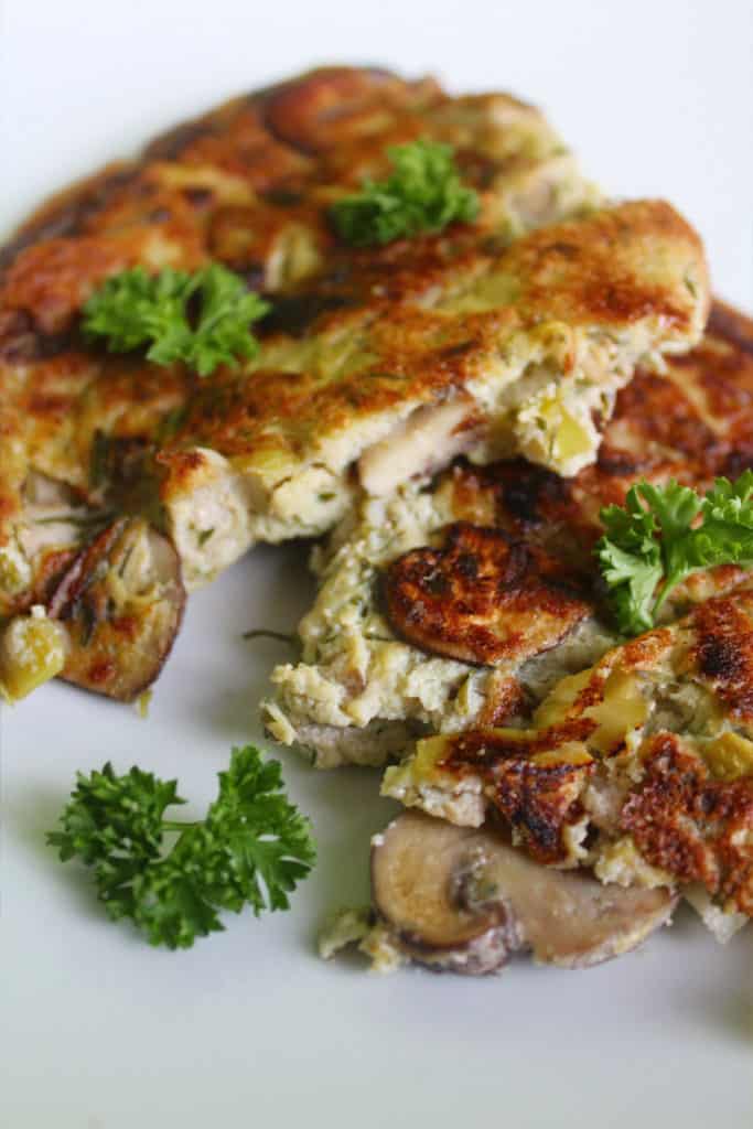 mushroom and leek tofu omelette